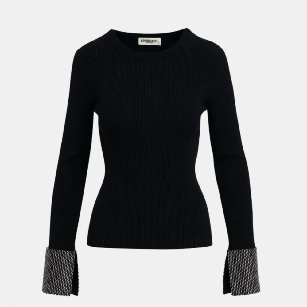 🔥Essentiel Antwerp | Gomi Pullover Sweater With Rhinestone-Embellished Cuffs